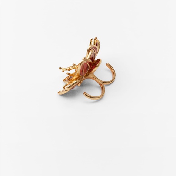 Zara DOUBLE FLOWER RING. Golden. Size M (0.69 inches/17.5 mm). New with Tags. - Picture 4 of 5